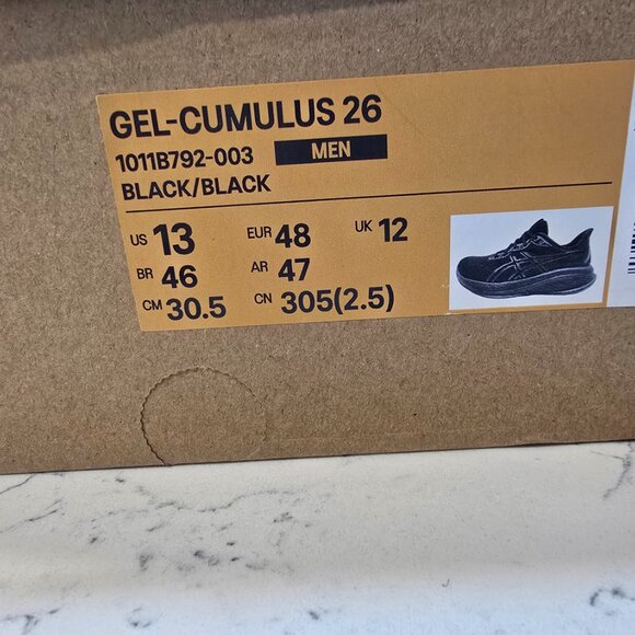Asics Mens Gel-Cumulus 26 Running Shoes US 13 10118792-003 Black / Black NEW - Picture 10 of 10